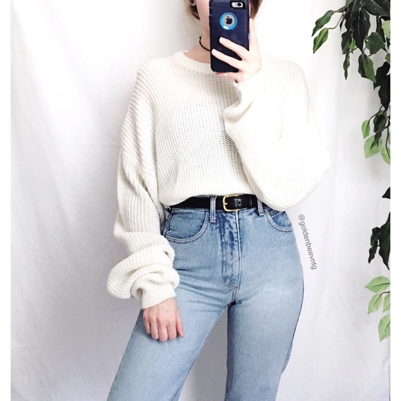 Vintage Sweaters - 🍂 Vintage Cozy Ivory White Woven Knit Sweater 🍂
